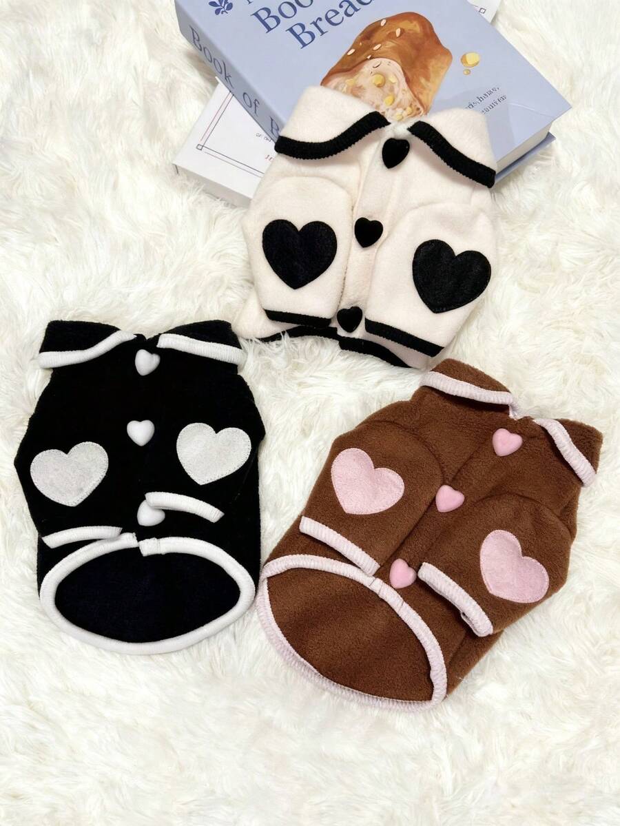 1 peça de moletom com capuz para animais de estimação, design versátil para outono/inverno, coleira em formato de coração para o Dia dos Namorados, adequada para cães e gatos de médio/pequeno porte, uso diário