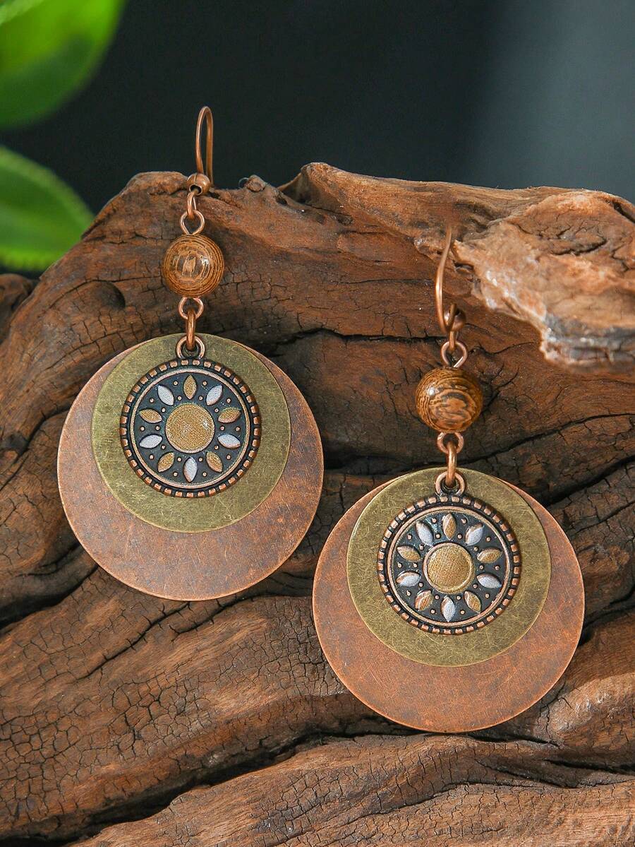 TopHanqi 1 par de pendientes colgantes de metal con diseño geométrico de gota y círculo en estilo bohemio vintage, versátiles para uso diario, ir al trabajo o fiestas de mujeres