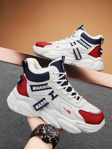 1 Pair WARRIOR Men's Thick Sole Snow Sports Shoes, Lace-Up Soft Bottom Casual Shoes, Low-Top Outdoor Flat Shoes, Suitable For Spring/Autumn Commuting, Hiking, Student Graduation Photos, Round Toe Low Heel Soft Bottom Men Sports Skateboard Shoes