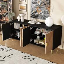 160 Cm Sideboard, Four Doors, Golden Brushed Handles And High-Gloss Table Legs - Black - View 5