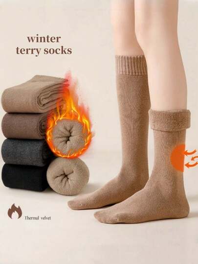 1/3 Pairs Women Knee High Socks, Warm Thickened Mid-Calf Socks, Winter
