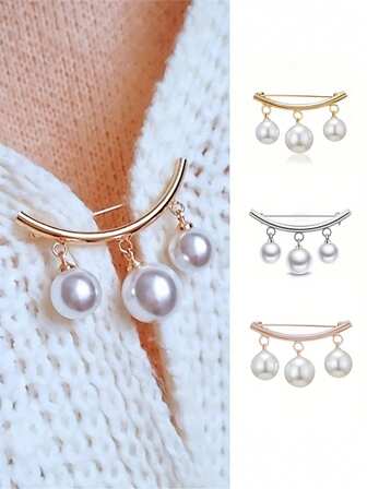 1pc Elegant Faux Pearl Brooch Pin - Golden-Tone Metal Clasp For Scarves, Cardigans & Dresses, Secure Waist Accessory With White & Pink Accents, Versatile Fashion Accessory For Casual Attire, Dress Embellishment | Sophisticated Style | Durable Brooch