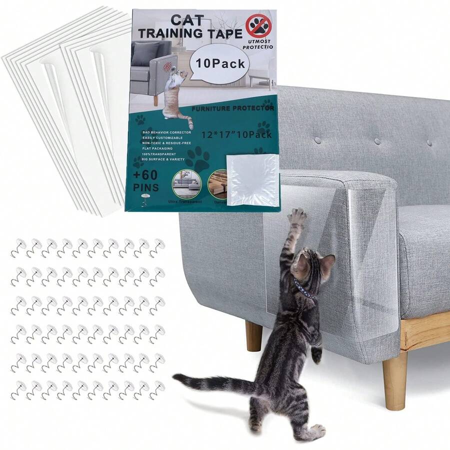 Tapete Rascador para Gatos, Alfombra de Pared para Gato Autoadhesivo Recortable, Tapete Protector de Muebles para Gatos o Arañazos para árbol de Gato, Cama, Silla, Sofá (Transparente, 10pcs) - Transparente - Ver 1