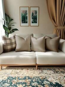 4 vỏ gối in họa tiết kẻ caro nâu, phong cách mộc mạc đơn giản, vỏ gối trang trí nhà cửa cho ghế sofa, vỏ gối vuông bằng polyester, vỏ gối trang trí hiện đại cho ghế sofa. - màu nâu - Xem 13