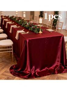 1 pièce Extra Large Nappe en Satin, Nappe Rectangulaire en Polyester Rouge Bourgogne - Convient pour la Décoration de Table de Salle à Manger de Mariage, Anniversaire, Réception, Restaurant, Banquet d'Affaires, Rassemblement Familial, Fête en Plein Air, Noël, Halloween, Saint-Valentin, Pendaison de Crémaillère, Remise des Diplômes, Nouvel An et Réception de Fête, ainsi que d'autres Nappes de Fête, Matériau Satiné Lisse et Brillant, Réutilisable - Rouge foncé - Voir 15