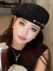 1pc Black Spring And Autumn Beret New Face Small French Vintage Hat Valentine's Day Valentines - 黑色 - 查看 7