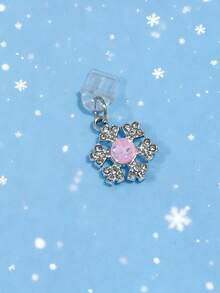 水钻雪花镶嵌粉色和蓝色雪花手机防尘塞吊坠，情侣礼物，适用于 Apple/Type-C - 彩色 - 查看 8