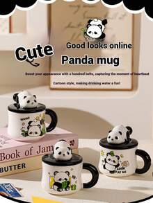 Super life 1pc Cute Panda Pattern Ceramic Coffee Mug - Washable Tea Cup, Gift For Panda Lovers - Multicolor - View 5
