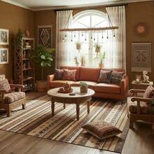 1PC Machine Washable Large - Size Bohemian Multicolored Striped Pattern Area Mat Rug Indoor Living Room Decorative Rug With Artistic Retro Multicolored Striped Pattern Design Durable Easy Clean Floor Mat For Home Decoration Kitchen Rug