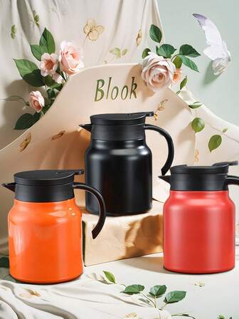 1pc 800/1000ml Extra Large Capacity Handled Double-Layer Vacuum Insulated , Latte Coffee Thermal Carafe, Travel Drinking Cup, Stainless Steel All-Season Insulated Bottle, Vacuum Double-Wall Stainless Steel Thermal Carafe - Suitable For Coffee, Soy Milk, Beverages, Brewing Tea, Office Or Home Hot Water Bottle, Warm Hand