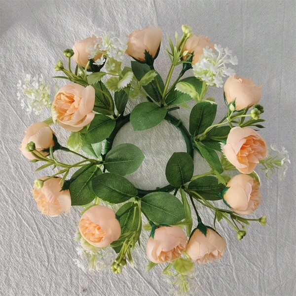 Floral Wreath Candle Rings Decorative Flower Leaf Wreath Pillar Candle Garland For Dining Table