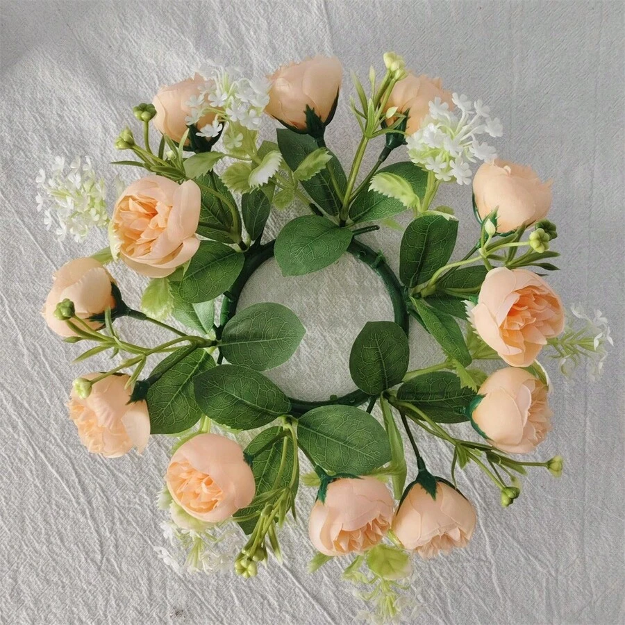 Floral Wreath Candle Rings Decorative Flower Leaf Wreath Pillar Candle Garland For Dining Table - Gold - View 1