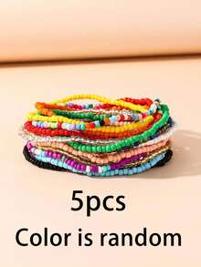 Stretch Random Beaded Anklet Women's Handmade Beach Boho Colorful Beads Anklet Set - Multicolor - View 10