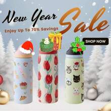 New Original OWALAS 320oz Halloween & Christmas Limited Edition Water Bottle - Sports Water Bottle With Leak-Proof Design & Pop-Up Lid, Multiple Colors Available | Top Gift Choice For Fitness, Running, School, Halloween, Thanksgiving, Christmas & More, Also A Fashionable Water Bottle For Women - 白色印花 - 查看 3