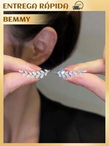 BEMMY Luxurious And Elegant Rhinestone Leaf Earrings, Suitable For Women's Parties, Festivals And Gatherings - Plata antigua - Ver 9