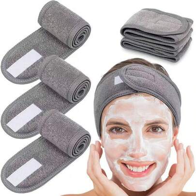 Adjustable Makeup Headbands - Soft, Breathable & Sweat-Absorbing Facial Headbands For Skincare, Gray With White Straps, Perfect For Face Washing & Hydrotherapy, Skincare Accessory | Adjustable Headband | Soft Fabric Headband, Headband For Face Washing, Headband For Women, Face Tape, Face Lifting Tape, Face Stretching Band, Face Lift Band, Face Shaper, Jawline Shaper