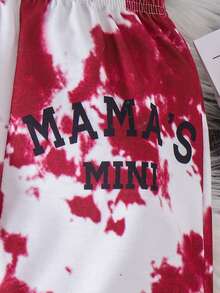 女童扎染印花长袖连帽衫、吊带背心和裤子三件套，街头风格运动装，秋冬 - 玫瑰紅 - 查看 10