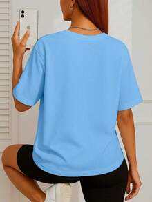 Women's Basic Duck Training T-Shirt Cotton Shirt - 淺藍色 - 查看 3
