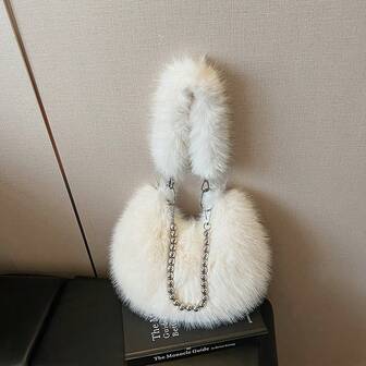 1 pieza Bolso de hombro de gran capacidad de unicolor y de moda con cadena de bola de metal