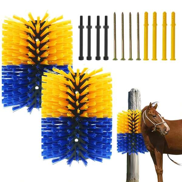 Pcs Livestock Scratching Brush Kit Extra Large Itch Relief Brushes For Grooming, Durable Easy Install, Fit Livestock Like Horse/Cow 2-Piece Extra Large Livestock Scratching Brush Kit Upgraded Brushes For Horse/Goat/Cow/Cattle, Durable & Easy-Install Itch Relief Grooming Tools