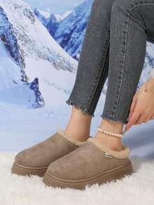 女士冬季及踝休闲鞋，保暖内衬乐福鞋 - 卡其色 - 查看 3
