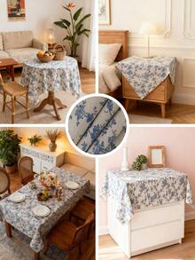 1 pieza Mantel con estampado floral de rosa azul vintage elegante, cubierta de mesa rectangular lavable para mesa de comedor, mesa de café, mesita de noche, mesa redonda, decoración del hogar, adecuado para comidas familiares, cocina, cena, fiesta, boda, camping, picnic, todas las estaciones, primavera/verano - azul y blanco - Ver 4
