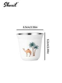 shoxil 1 Cốc cà phê bằng thép không gỉ 80ml, Cốc cà phê kiểu Ả Rập, Cốc trà, Cốc nước, Cốc espresso, Cốc trang trí, Cốc họa tiết cây dừa và lạc đà, Đen/Trắng, Dùng cho gia đình, văn phòng, nhà hàng, sân trong, cắm trại - Tách - Xem 7