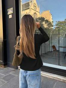 FOR BEAUTY Autumn And Winter Round Neck Long Sleeve Black Design Hem Sweater Women's New Fashion Elegant Simple Slim Cardigan Daily Versatile Commuting Leisure Christmas Top Sweater New Year