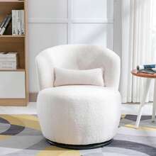 White Teddy Plush Swivel Chair With Lumbar Cushion - 100 Kg Load Capacity With Rotating Metal Base - White - View 4