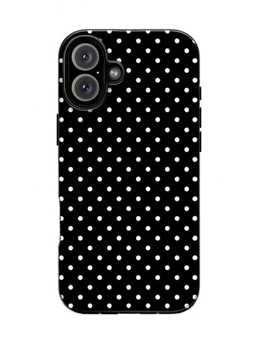 Black Background With White Polka Dots Two-In-One Matte Texture Phone Case Suitable For Compatible With Iphone17,17AIR,16, 15, 14, 13, 12, 11, PRO MAX,PLUS,X,XS And Case Suitable For Compatible With Samsung Galaxy S21/22/23/24/25 Ultra/FE+,NOTE20 Ultra,A71/56/55/54/53/52/36/34/26/25/23/16/15/14/13/06 - 彩色 - 查看 1
