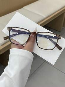 1 par de óculos femininos marrons, quadrados, minimalistas, com armação em policarbonato, casuais, de cor sólida e estilo moderno. - Castanho - Ver 1