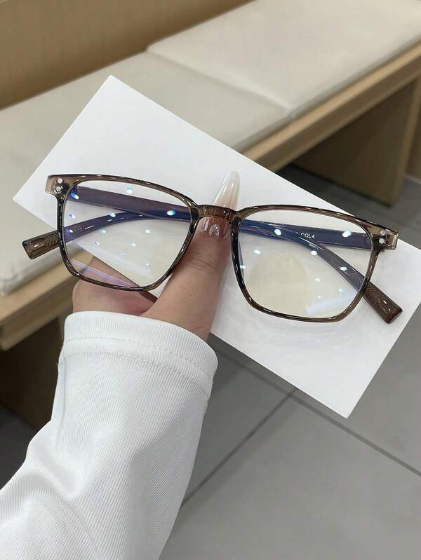 1 par de gafas planas de moda de unicolor casual con marco de PC cuadrado minimalista de color marrón para mujer