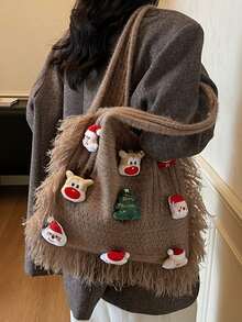 Sac d'aisselle tricoté Père Noël, Sac à bandoulière de Noël, Sac fourre-tout Sapin de Noël, Sac de courses