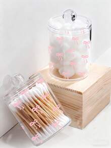 Bow-Knot Pattern Cotton Swab Storage Box, Cotton Swab Storage Rack, Cotton Swab & Dental Floss Storage Jar, Transparent Acrylic Makeup Cotton Pad Box, Makeup Brush Storage Box, Cosmetic Storage Box, Suitable For Home, Office, Desk, Cleaning Ball Storage Box, Bathroom Storage Jar, Transparent Jar, Suitable For Cotton Swabs, Balls, Pads, Dental Floss - Multicolor - View 5