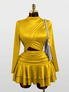 优雅迷你裙，色彩缤纷的扭结设计，性感别致的派对礼服，适合返校季和毕业季穿着。 - 芥末黃 - 查看 7