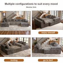 132" U-Shaped Cloud Sofa Set With Recliner, Modern Modular Sofa Featuring Soft Cushions And Lounge Chair. Bone-Free Upholstered Sofa Suitable For Living Rooms And Bedrooms, Crafted With Plush Corduroy Fabric. - 卡其色 - 查看 7