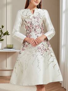 Đầm dạ hội/cocktail nữ dệt jacquard thanh lịch (họa tiết ngẫu nhiên), đầm dài tay dự tiệc/bán chính thức, thích hợp cho sinh nhật, đám cưới, lễ tốt nghiệp, tiệc tối, lễ hội, kỳ nghỉ xuân. - Nhiều màu - Xem 3