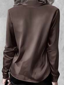 Women's Shiny Polyester Long Sleeve Shirt, Button Front Design, Classic Collar