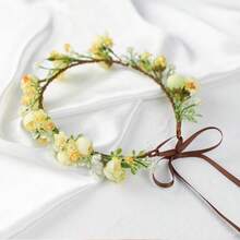Handmade Flower Crown Floral Headpiece Green Leaf Headband Wedding Flower Crowns For Bride Floral Garland Hair Wreath Birthday Party Yellow Style
