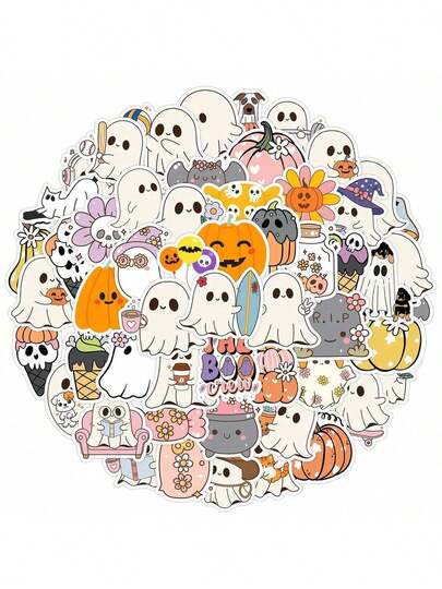 50张可爱万圣节贴纸，幽灵贴纸，万圣节装饰，万圣节礼物，万圣节玩具，万圣节派对装饰，乙烯基防水贴纸，适用于日记本、电脑、剪贴簿、行李箱、水瓶、手机等。