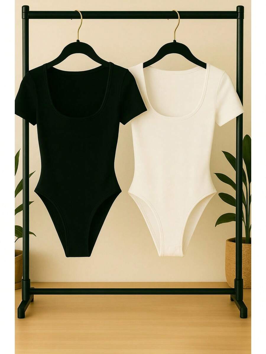 Kit 2 Women's Bodysuit Women's Bodysuit With Premium Plus Size Suplex Sleeve - Đen và trắng - Xem 1
