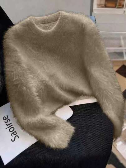 White Mink Cashmere Sweater For Women, Short Knitted Top, Elegant Daily Wear, Autumn/Winter