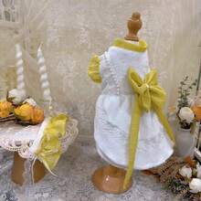 Nœud papillon épais et chaud pour chat et chien, robe de Noël, automne/hiver - Jaune citron - Voir 5