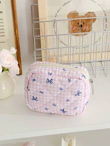 1 Pieza Monedero mini lindo acolchado de espuma con estampado de cereza, bolsa suave de tela para almacenar toallas sanitarias, bolsa organizadora de cosméticos con estampado de cuadrícula, bolsa de almacenamiento para auriculares Bluetooth con lazo, regalo de Navidad, esencial de viaje, embrague / bolso pequeño, organizador de maquillaje, organizador de maquillaje, bolsa, soporte para brochas, mini bolsa, bolsa de gran capacidad, regalo para mujeres, regalo de Navidad, ideas de regalo para mujeres