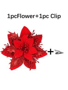 1/10/20 piezas Flores artificiales de Nochebuena para Navidad, ramas de árbol de Navidad falso para decoración, decoración del hogar, decoración floral, fiesta, corona, decoración exterior de Año Nuevo - Todo rojo - Ver 11