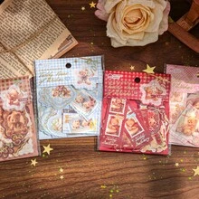 30张卡通熊印章贴纸，金色边缘，信封礼品装饰贴纸，优质防水乙烯基贴纸，适用于剪贴簿、日记本和笔记本电脑 - 成人文具装饰剪贴簿用品 - 玫瑰紅 - 查看 10