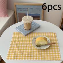 1 件/6 件黄色格子餐垫、Ins 风格餐巾、隔热垫、摄影背景垫 - 彩色 - 查看 10
