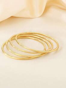 1-12pcs Vintage Minimalist Gold/Silver Round Metal Stackable Bangle Bracelets