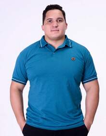Men's Polo Shirt Embroidered Cotton Casual Shirts Various Colors Polo Collar T-Shirt Plus Size Work - 水鴨藍 - 查看 1