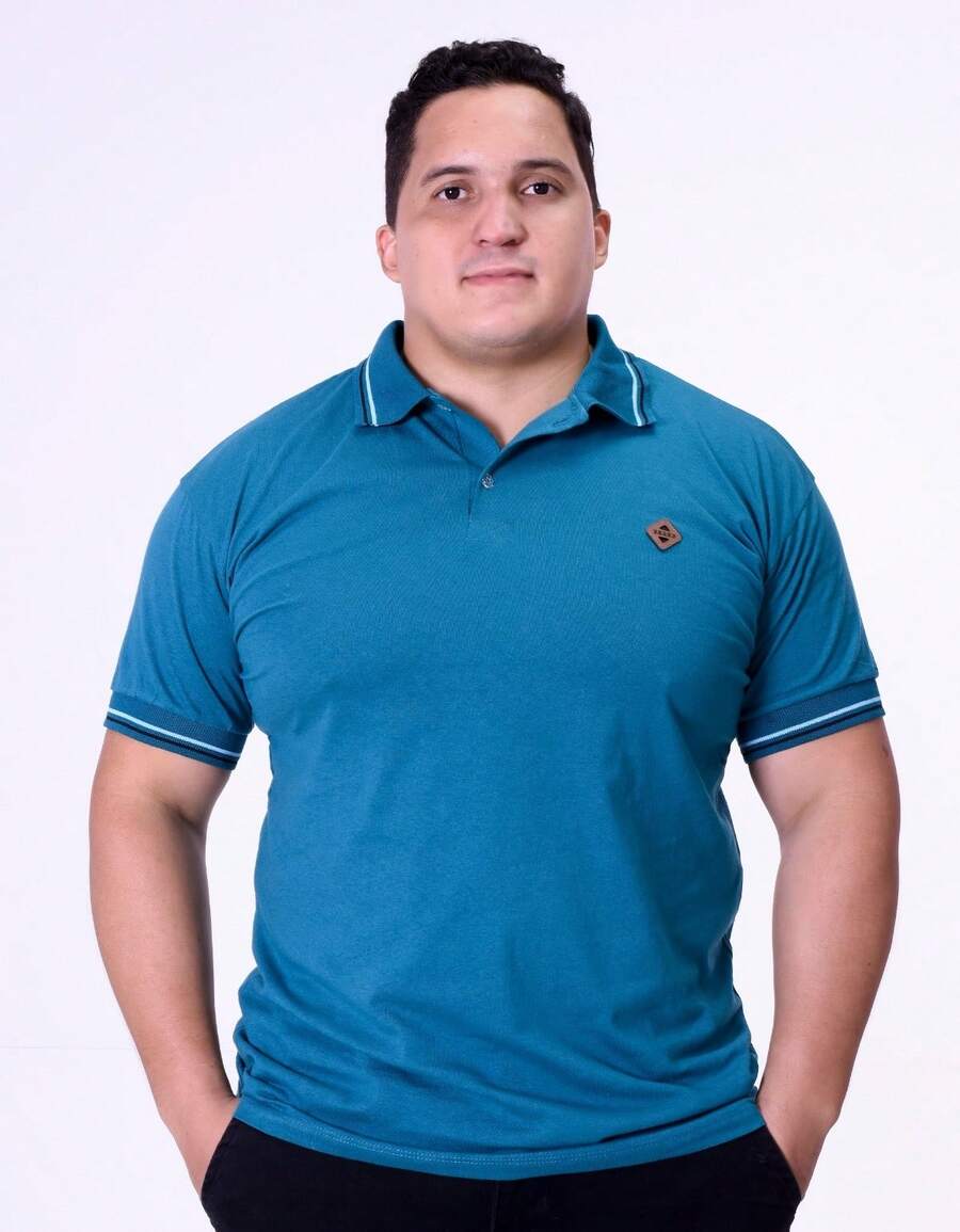 Men's Polo Shirt Embroidered Cotton Casual Shirts Various Colors Polo Collar T-Shirt Plus Size Work - 水鴨藍 - 查看 1